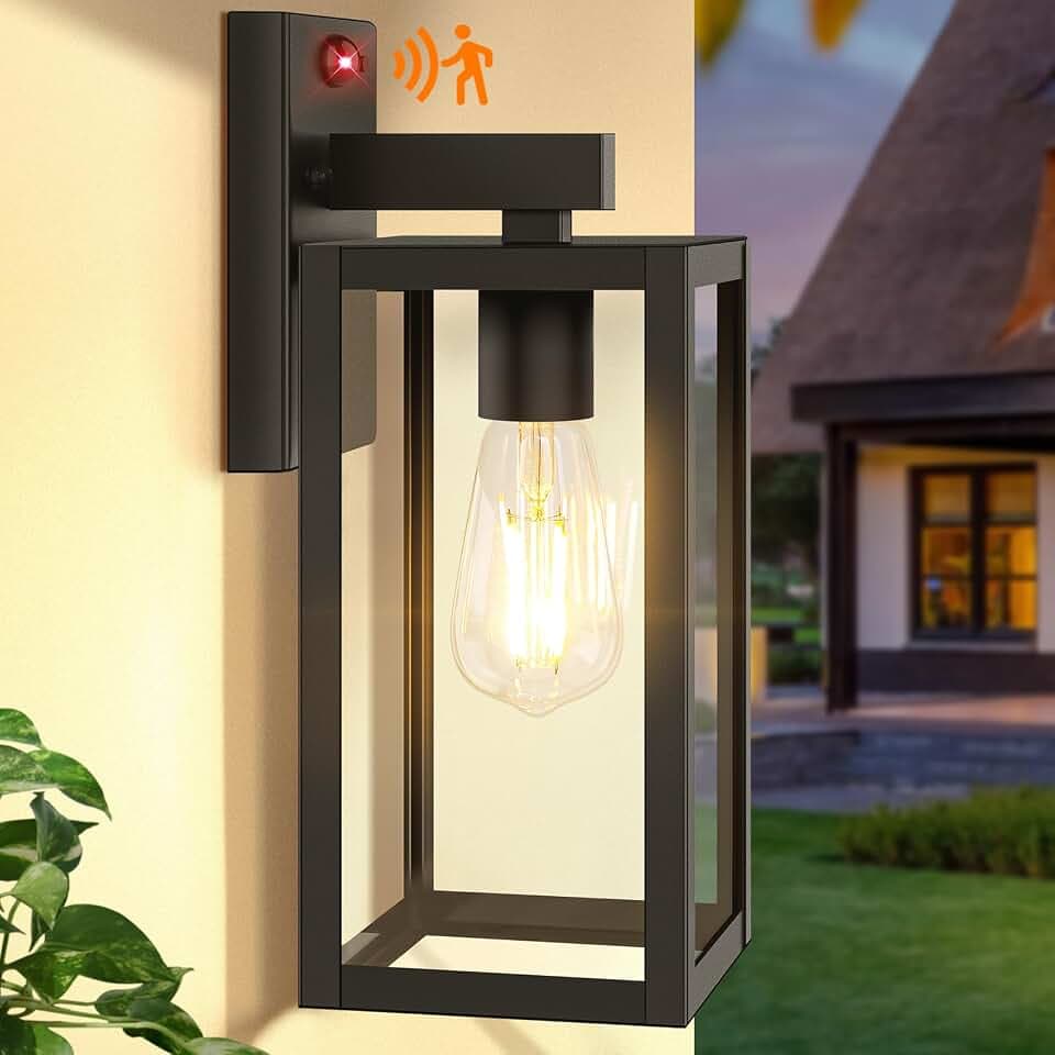 BesLowe 13" Upgraded Motion Sensor Outdoor Wall Light Fixture, Black