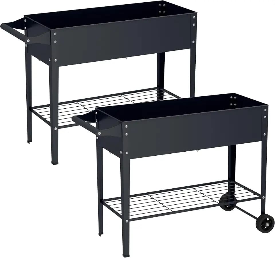 Elevate 2Pcs 32" Tall Raised Garden Bed with Wheel,Planter Box for Backyard,Outdoor Garden, Patio, Balcony, 400lb Capacity,Grey