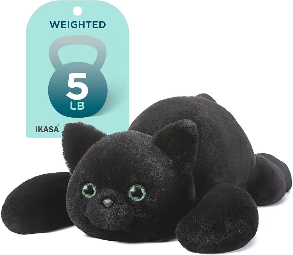 IKASA 5lbs Weighted Stuffed Animal Black Cat Plush, Heavy Kitten Plushie