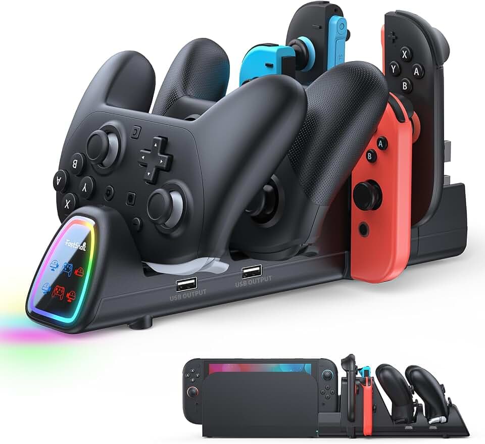 FASTSNAIL 10‑in‑1 Ladestation für Switch 2/1 Pro Controller & Joycon 2/1