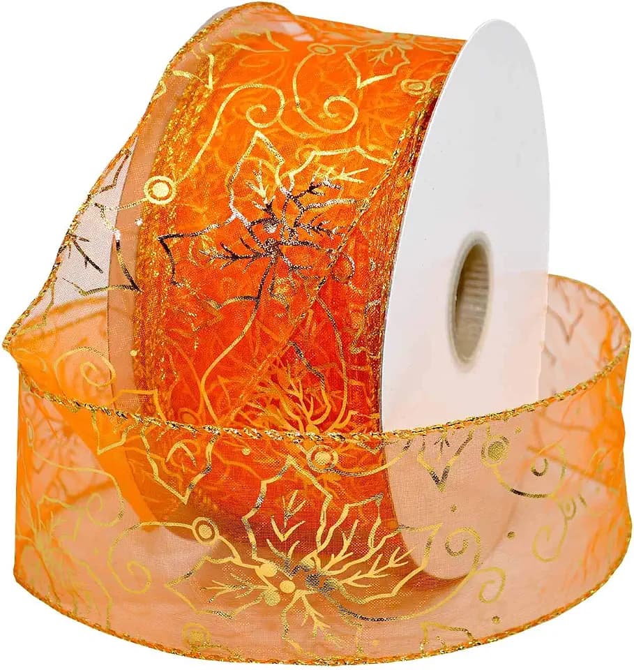 Morex Change of Season Ribbon, Wired Organza, 2.5 inches by 50 Yards, Rust Gold