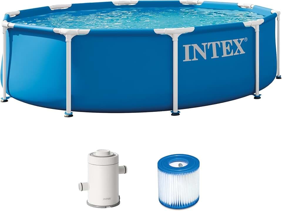 Intex Metal Frame 10ft x 30in Round Above Ground Swimming Pool Set w/Pump