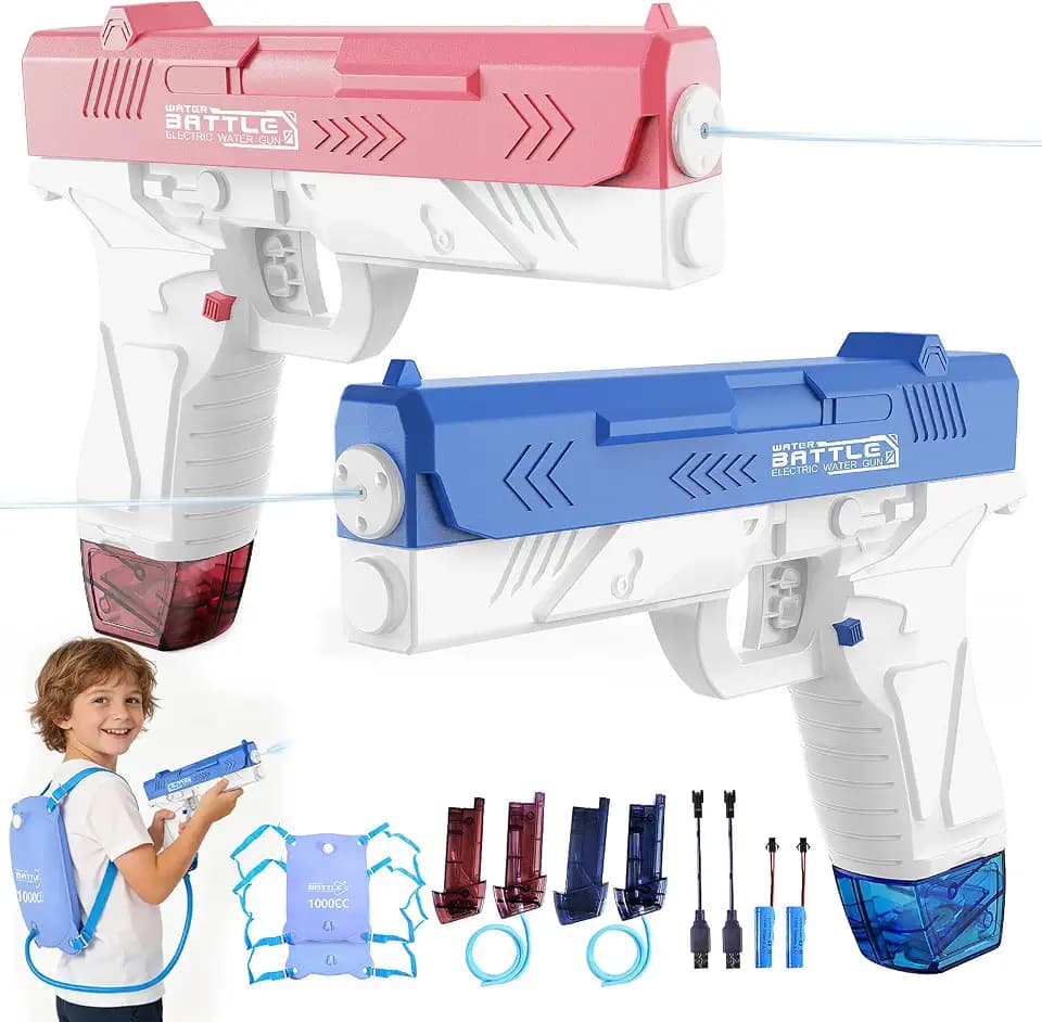 Electric Water Guns for Kids with 1000ml Large, 25FT Long Range Summer Outdoor Toys (2 Pack)