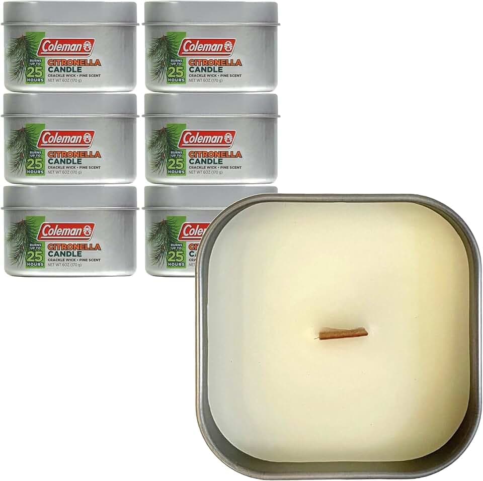 Coleman Citronella-Kerze für den Außenbereich, mit Holzdocht, Kiefernduft, 170 ml, 6 Stück