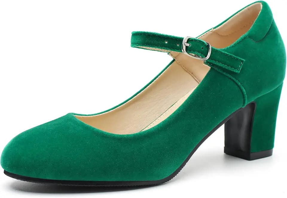 fereshte Mary Jane Shoes for Women, Round Toe Block Heels