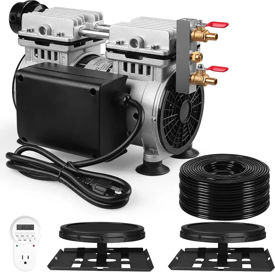 Pond Aerator, Ponds & Lake Aeration System, 5.76CFM for Up to 3 Acre, Includes 3/4 HP Compressor, 100' Weighted Tubing, 2 Diffusers for Outdoor Large Pond & Lake Aerator Pumps Water Oxygen Circulation