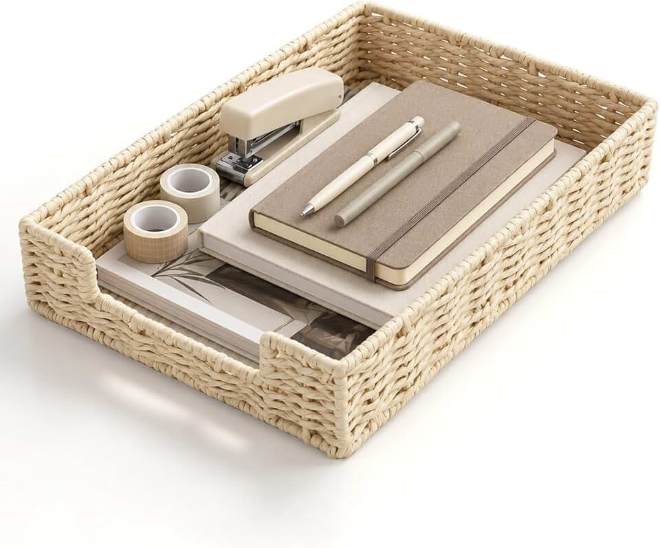 Paper Rope Letter Tray for A4 File, Stackable Woven Desk Organizer