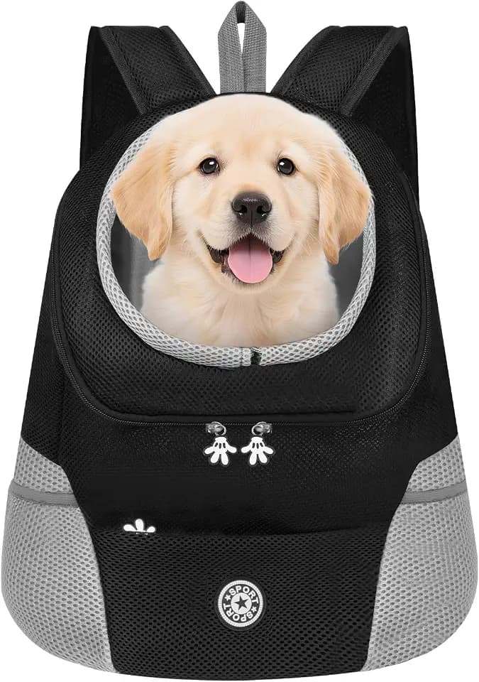 Haustier Rucksack mit Netzfenster, Atmungsaktive Leichte Hundetasche, HundeRucksack und KatzenRucksack für Kleine Haustiere(Unter 7,5 kg), Tragbare Faltbare Haustier Rucksack, Head-Out-Design,L