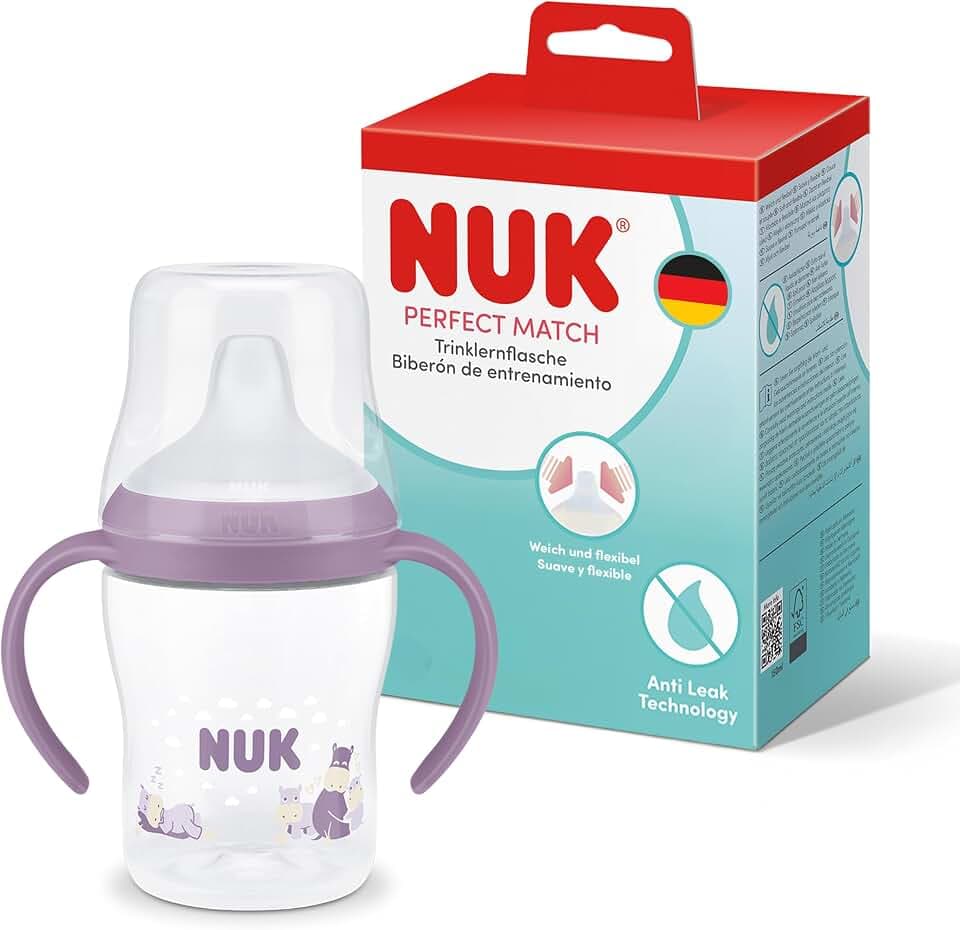 NUK Perfect Match Trinklernflasche | 6+ Monate | 150 ml | Auslaufsicherer Trinklernbecher für Kleinkinder | Anti-Rutsch Griffe | Nilpferd | 1 Stück
