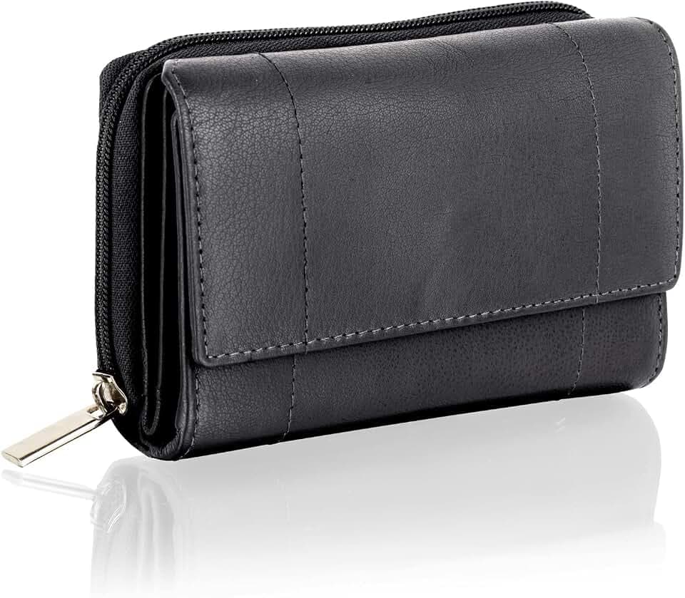 Woodland Leather Geldbörse für Damen, RFID-geschütztes Portemonnaie aus echtem Leder mit Reißverschlusstaschen für Münzen und Karten