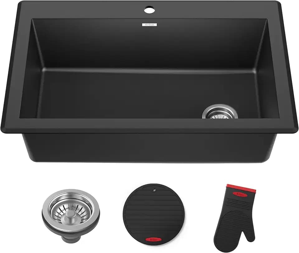 KRAUS Black 33 in Single Bowl Drop In Granite Kitchen Sink KGD-54BLACK