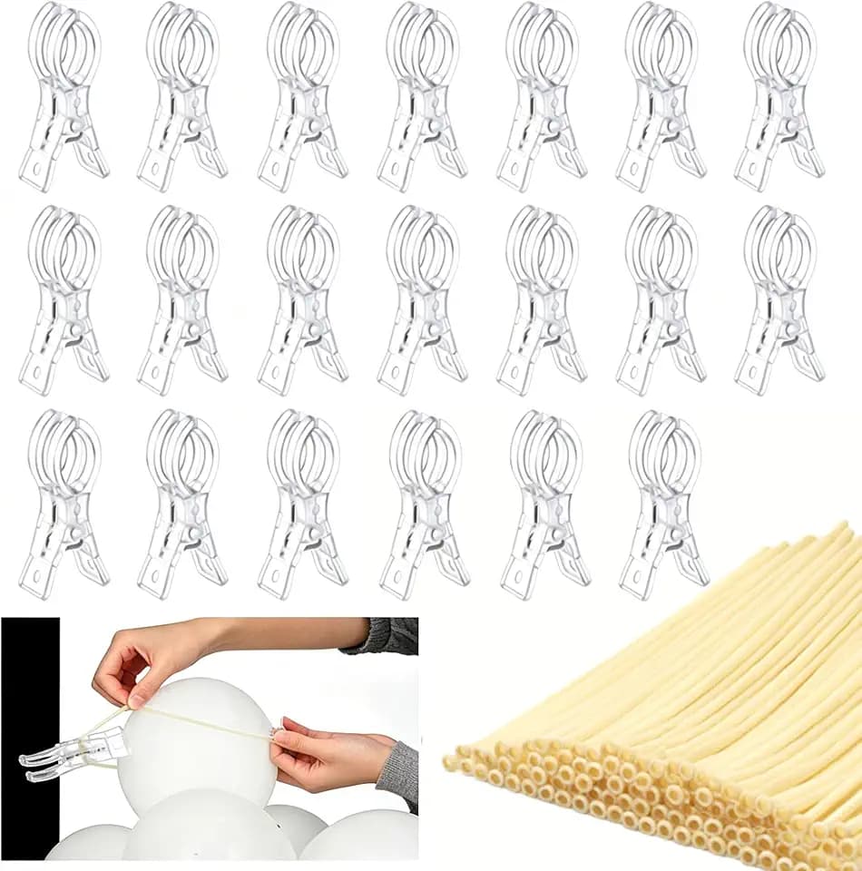20 Pack Clips for Balloon Arch & 100 Pcs Long Skinny Balloons - Clear Heavy-Duty Clamps for Backdrop and Balloon Decoration Kit, Balloon Clips for Balloon Arch Birthday Party Crafts Photography Studio