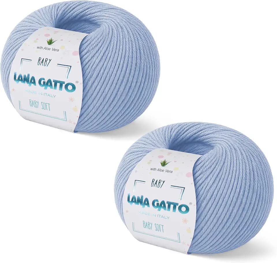 2-Pack 100% Merino Wool for Kids Natural Yarn with Aloe Vera for Knitting and Crocheting Baby Soft Made in Italy 3.6 oz. 372 yds (Light Blue - 12260, 2)