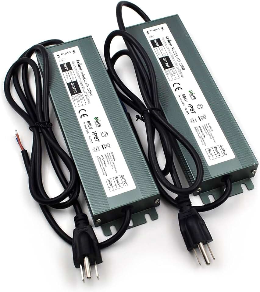2 Pack 12V 200W LED Driver, Waterproof IP67 Power Supply Transformer
