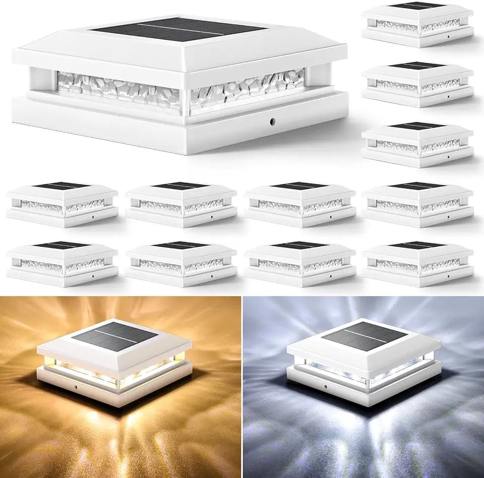 Solar Post Cap Lights 12 Pack for 4x4 4.5x4.5 5x5 Vinyl/Wood Posts, White