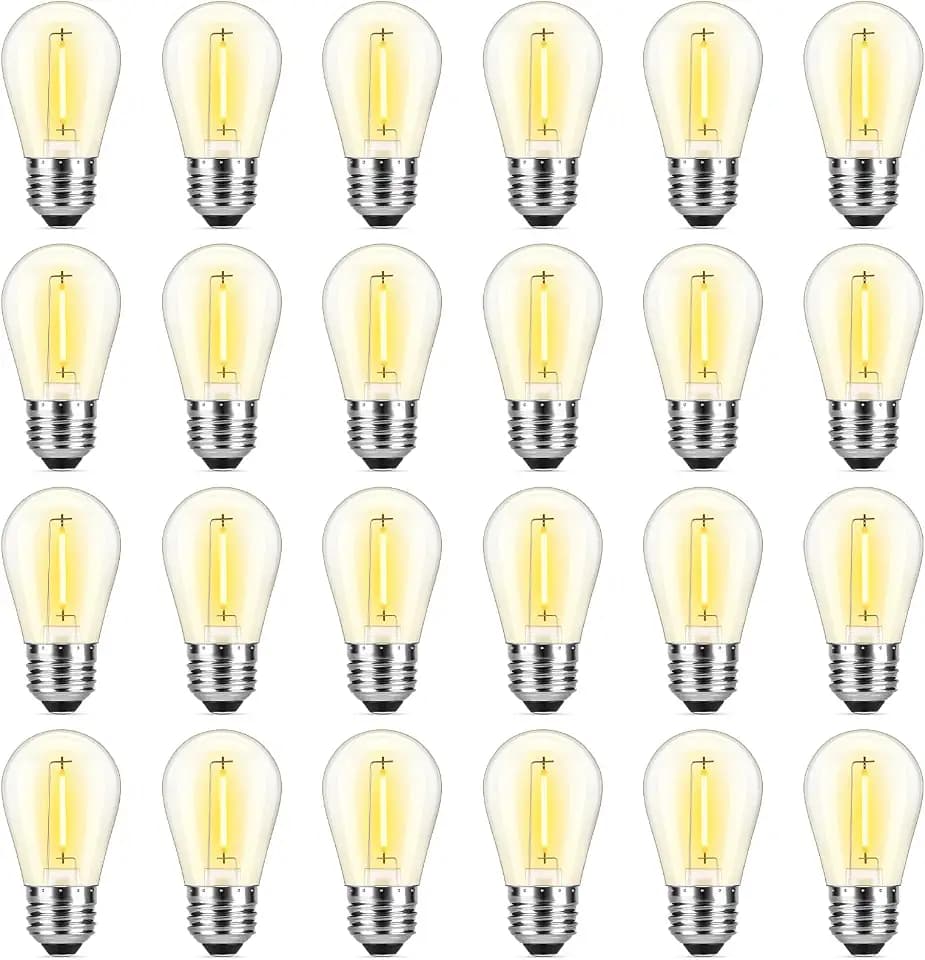 MAXvolador 24 Pack LED S14 Replacement Light Bulbs, Waterproof Outdoor String Light Bulb for Patio Backyard Garden, Dimmable E26 Base Edison Bulb Shatterproof, Warm White 2700K