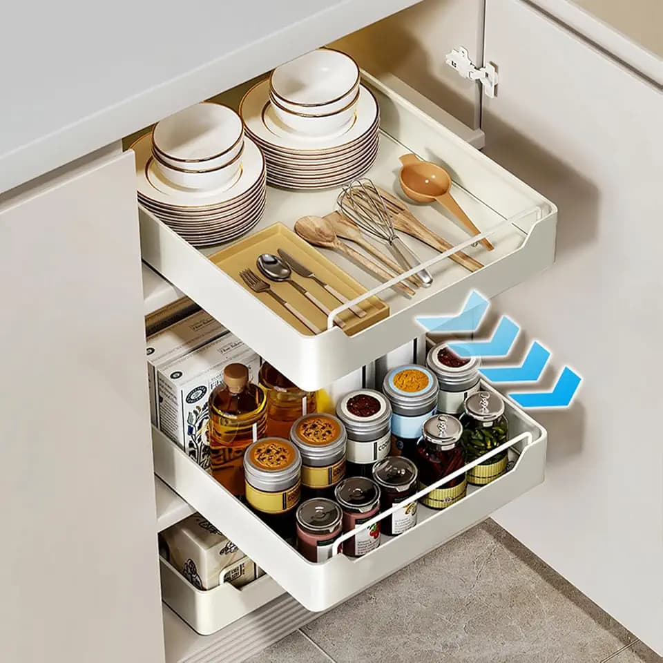 HOTOOLME 2er set Teleskopschublade Nachrüsten Ausziehbarer Schrank Organizer Pull Out Cabinet Kleben Schrank Schubladen Ausziehbar teleskopschublade 43cm tief für küchenschrank kleiderschrank