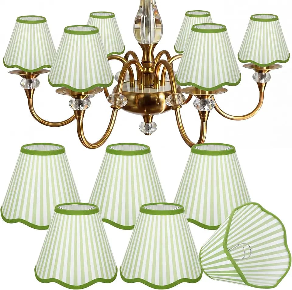 Gerrii 6 Pcs Scalloped Lamp Shades Chandelier, Light Green, Green Striped