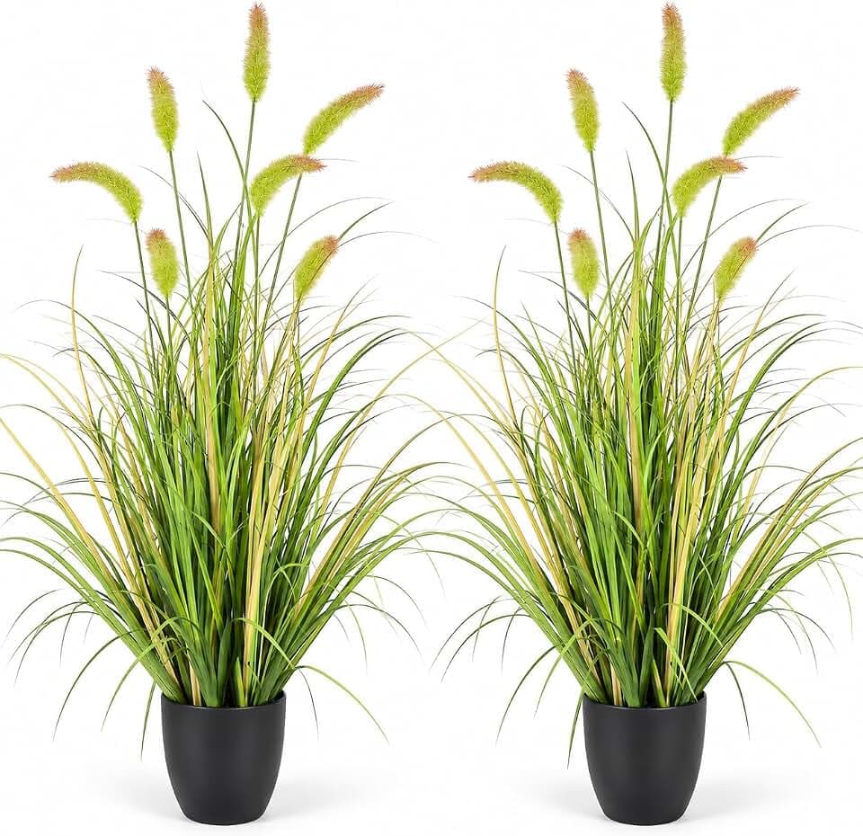 2 PCS 3FT Artificial Foxtail Grass Plants, Faux Grass Indoor Outdoor Décor