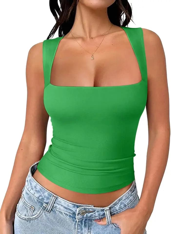 REORIA Butsmooth® Square Neck Double Lined Going Out Crop Tank Top