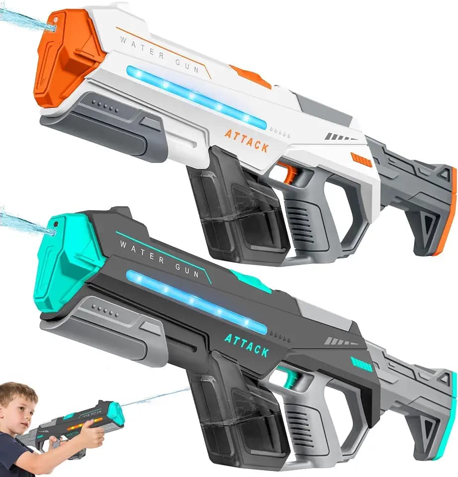 2 Pack Electric Water Guns for Adults, Squirt Guns for Kids with Light Up and Large Capacity, Powerful Water Gun Up to 28-32FT Range