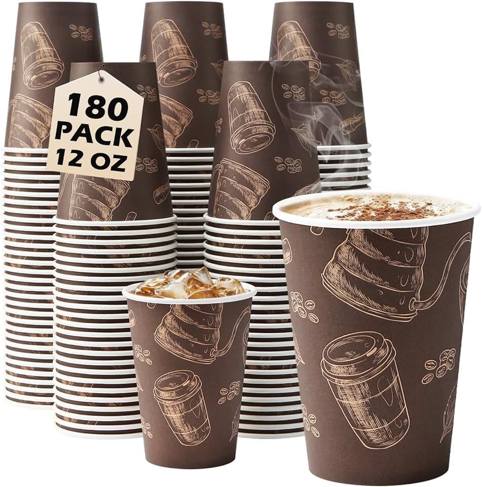 12 oz 180 Pack Coffee Cups Disposable Thickened Paper Coffee Cups
