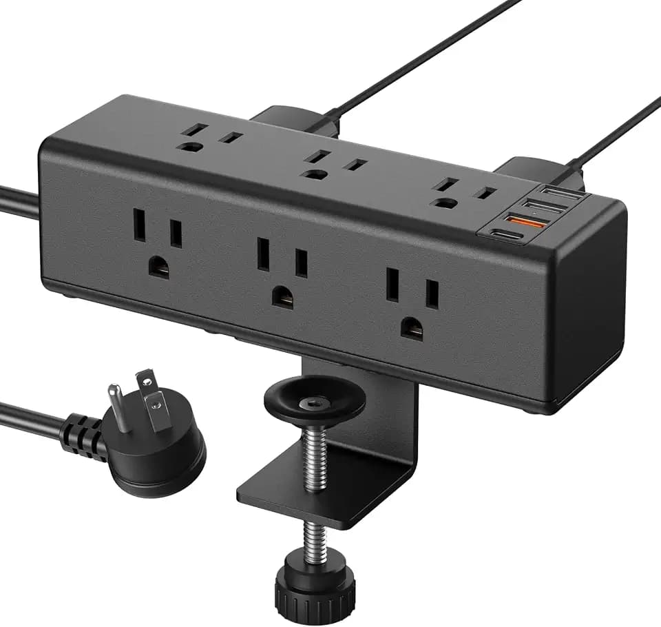 CCCEI Desk Clamp Power Strip with 9 Outlets, Desktop Edge Mount Surge Protector with USB-A and 65W USB-C Ports, Widely Spaced Desk Outlet Fast Charging Station, 15 FT Flat Plug, Fit 1.6 inch Table.