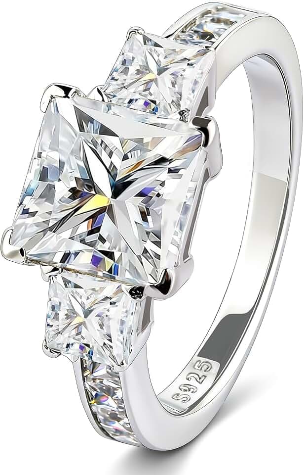 3 Stone Moissanite Engagement Rings for Women, Wedding Promise Ring