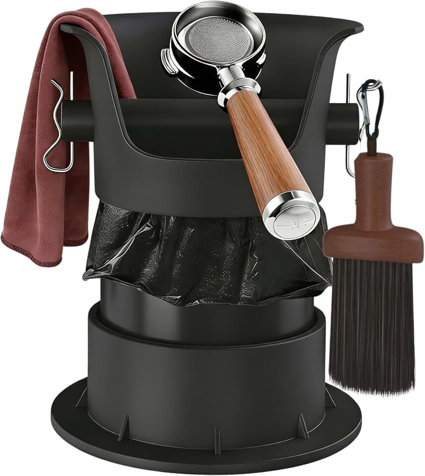 4L Espresso Knock Box, Coffee Grounds Disposal and Recycle Trash Can with Brush, Towel and 100 pcs Collecting Bags, Barista Essential Coffee Accessory for Cafe Shop Home Bars Office Work Breakroom