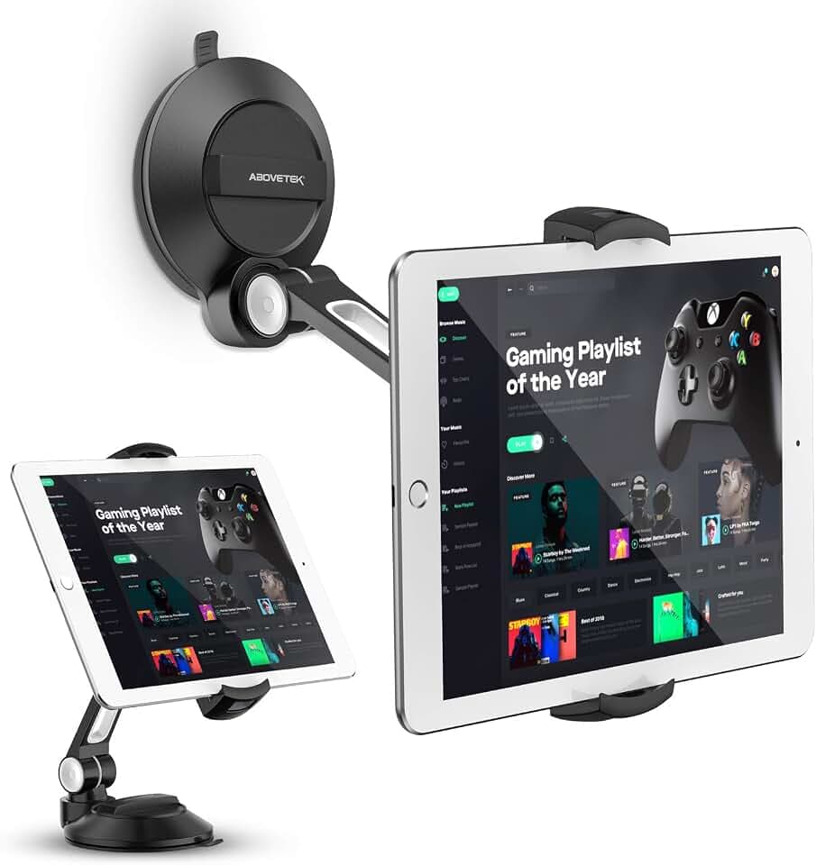 AboveTEK Tablet & Handy Ständer mit Saugnapf – Faltbare 360° Halterung Auto für iPad/Smartphones (4–11 Zoll), Wallhalterung ideal fürsAuto-Windschutzscheibe, Zuhause & Büro (Schwarz)