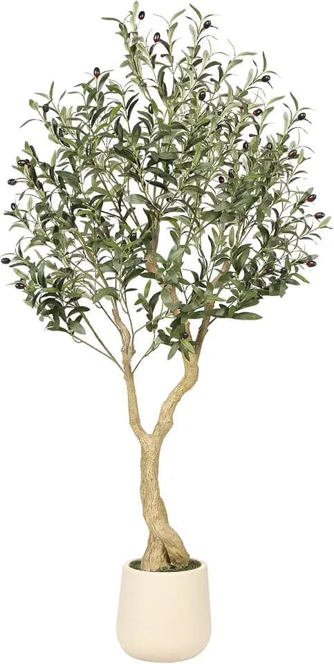 Realead 5ft Olive Trees Artificial Indoor with White Tall Exquisite Planter