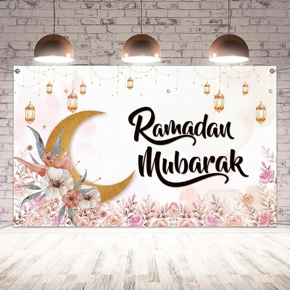 Watercolor Lantern Moon Flower Ramadan Mubarak Backdrop for Photography Ramadan Mubarak Banner Islamic Muslim Ramadan Eid Decorations and Supplies for Home