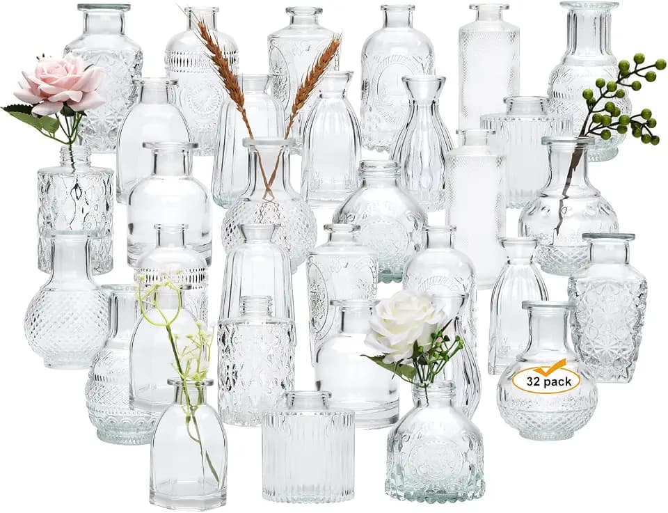 Glass Bud Vases Set of 32, Small Flower Vases for Wedding Centerpieces