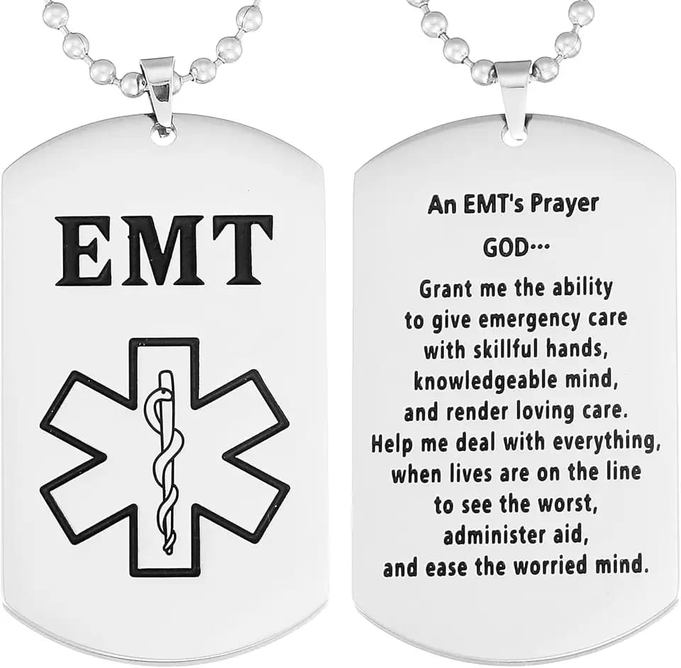 HUTIMY Emt Gifts for Him Men Necklace Funny Emt Prayer Cool Stuff Jewelry Emergency Necklace