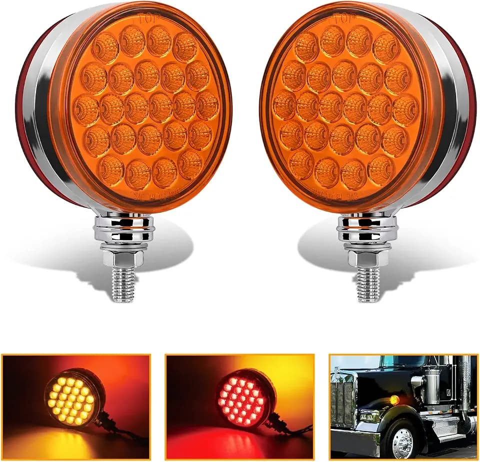 Nilight Round Double Face Fender Pedestal Light 2PCS 48LED Amber Red