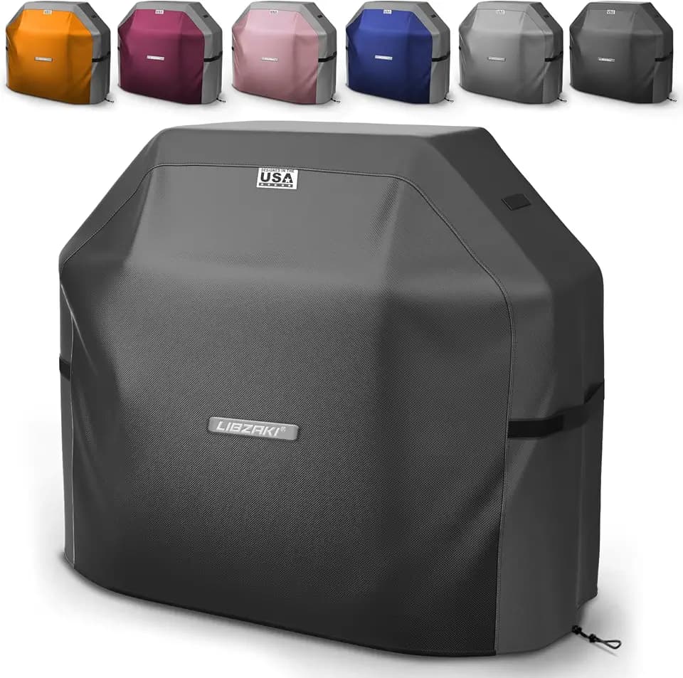 LIBZAKI Grill Cover 420D Waterproof, Weather Resistant, Rip-Proof, Anti-UV, Fade Resistant,Gas Grill Cover for Weber,Char Broil,Nexgrill Grills, etc.48 inches-Black