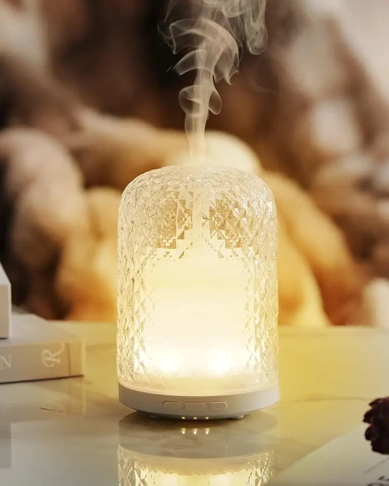 Essential Oil Diffuser - 2.4 MHz Ultrasonic Glass Diffuser with Pulse/Continuous Mist & 3 Night Light Modes, Waterless Auto-Off, Silent Aromatherapy Diffuser for Home, Office, Gifting & Home Decor