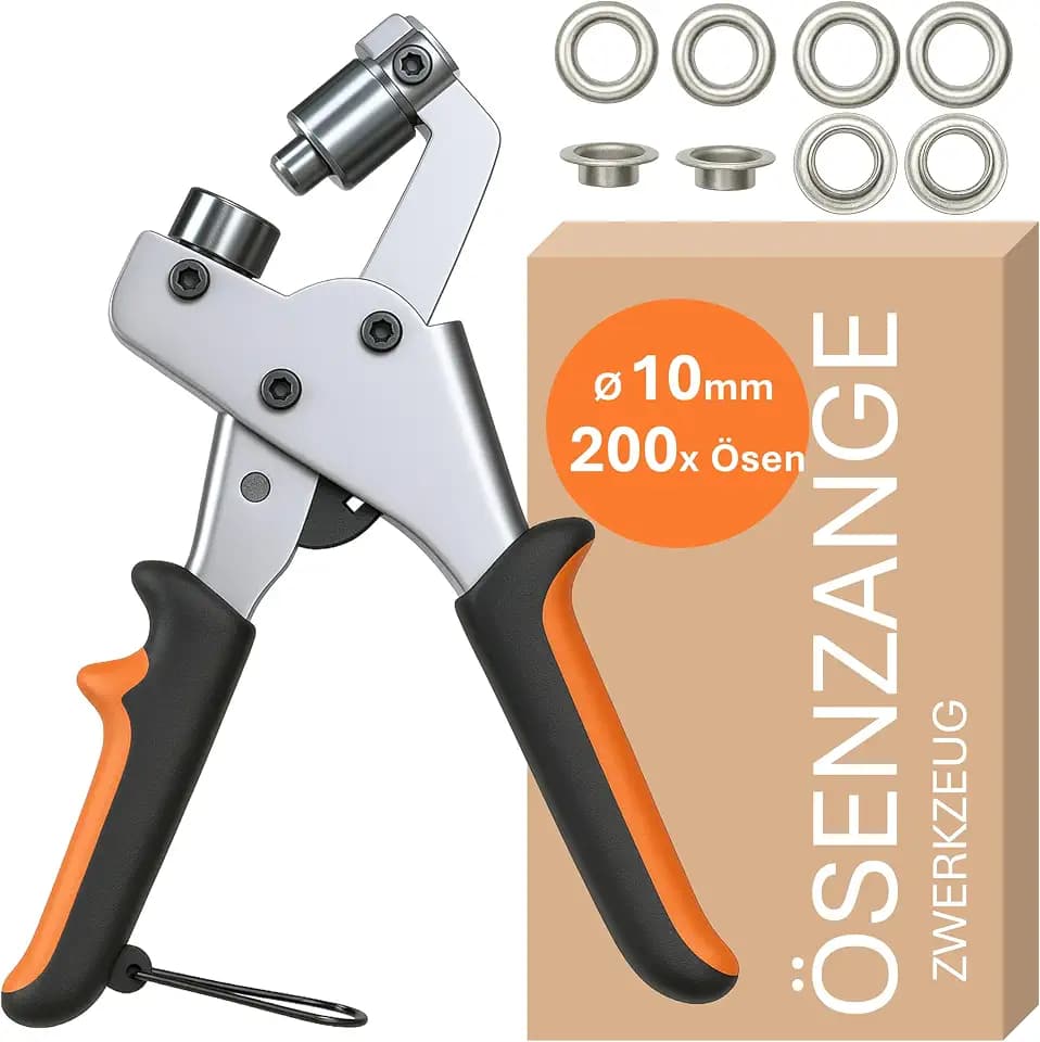 Profi Ösenzange Set mit 2𝟬𝟬 Ö𝗦𝗘𝗡 𝗜𝗡𝗞𝗟𝗨𝗦𝗜𝗩𝗘 - Ösen-Set (Ø 10mm) I Magnetische Ösenpresse I Ösenstanze für Stoffe, Planen und Sonnensegeln