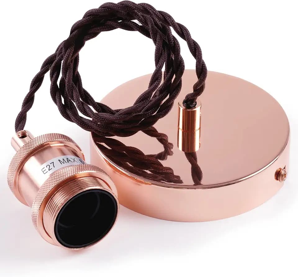 Cozzy XDL-1002 Vintage-Deckenleuchte, flexibles Kabel, geflochten, gekordelt, E27-Fassung, Hängeleuchte, inklusive Installationsset Rose Copper