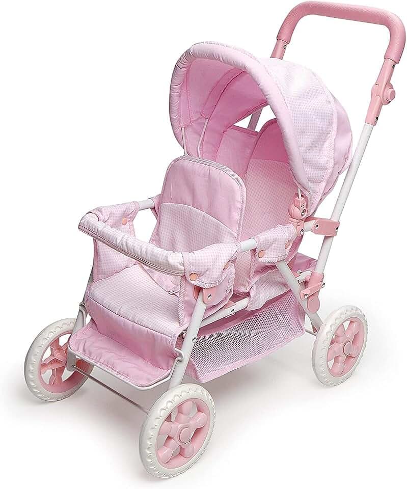Badger Basket Double Doll Stroller with Canopy & Storage Basket - Pink