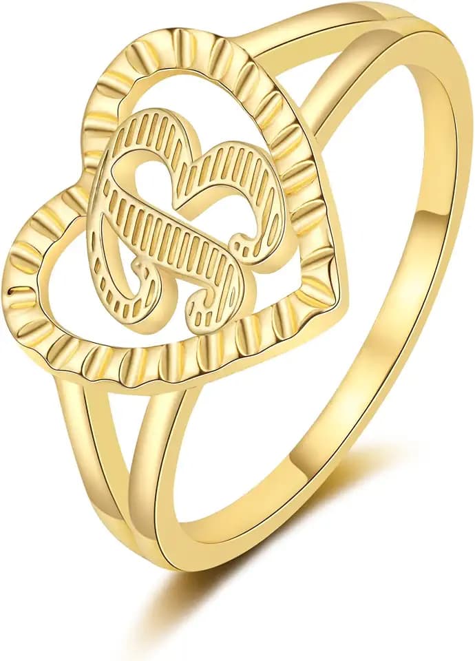 RLMOON Gold Initial Ring for Women Non Tarnish Vintage Initial Heart Ring
