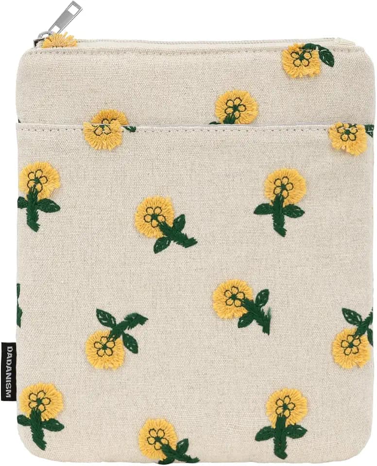 Dadanism 6-7 Inch Embroidered Padded Sleeve for eReader, Hemp Yellow Flower