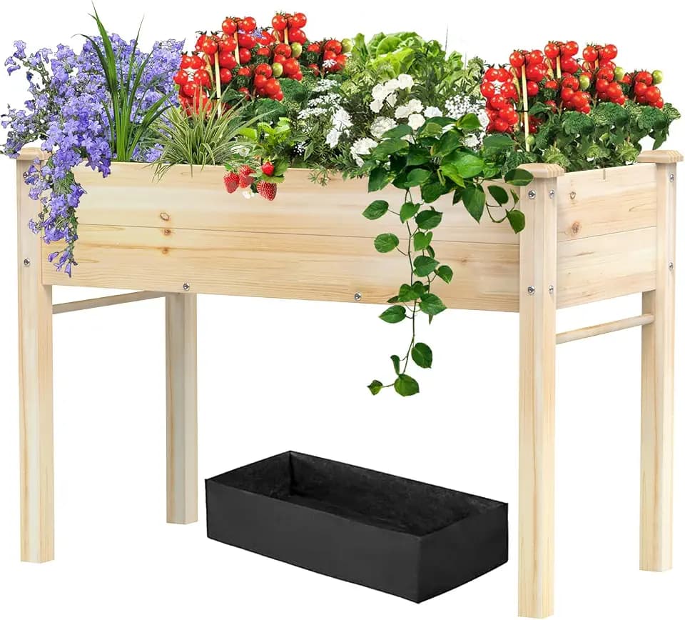 Elevated Wooden Raised Garden Bed with Legs, Reinforced Large Planter Box