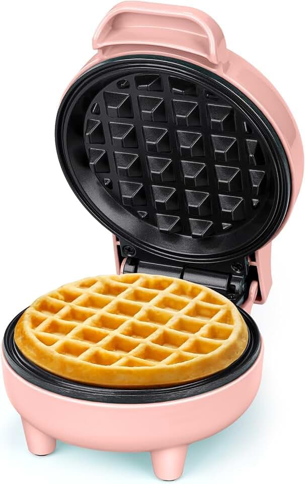 SNAILAR Mini Waffeleisen Belgische Waffel Maschine Kleines Waffeleisen Klassische, für Kindergeburtstage, Familienfeiern, Ostern oder Weihnachten, Niedlich kompaktes Design, 550 Watt, Rosa