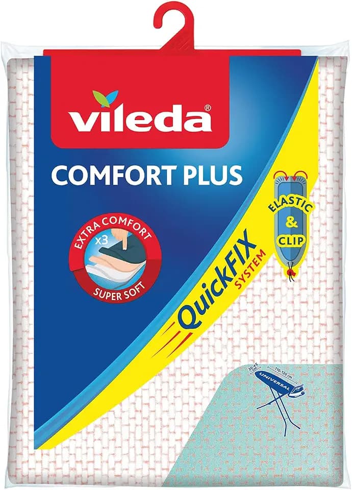 Vileda Comfort Plus Bügelbrettbezug, 3 Lagen, Quick-Fix-System, Blau