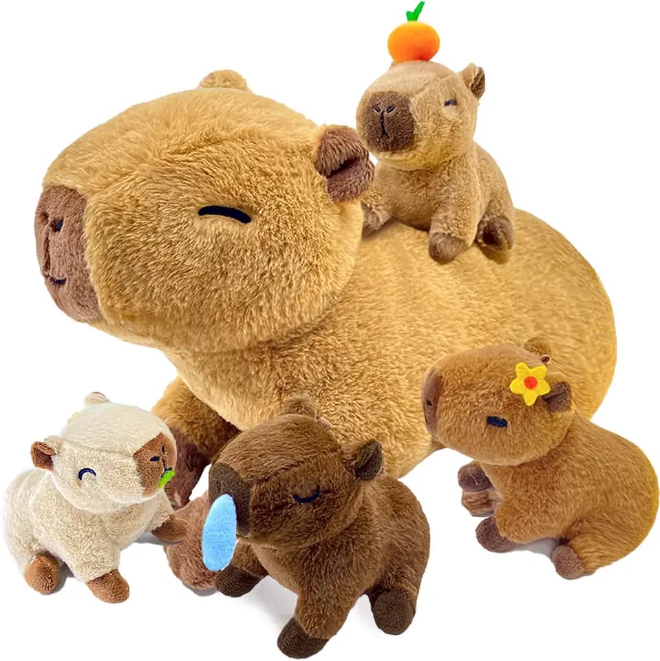Capybara Plush,5-in-1 Large Mommy with 4 Babies Capybara Stuffed Animal Set