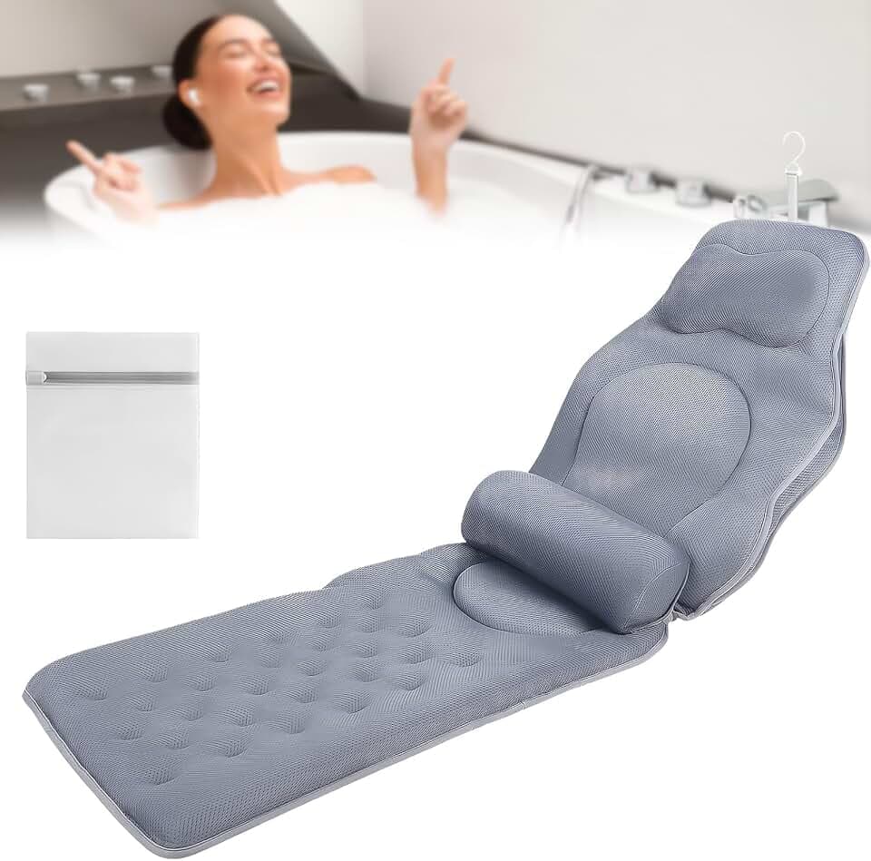 Ganzkörper Badewannenkissen für die Badewanne, Verdicktes Badewannenmatte mit Kopfstütze und Lendenkissen unterstützt Nacken, Rücken und Beine, Badewannenkissen Mit SaugnäPfen und Hängehaken