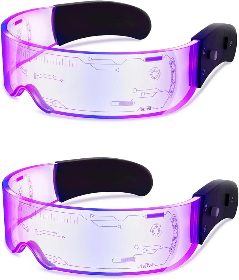 NIUCOO 2 Pairs LED Visor Light Up Glasses, 7 Colors & 4 Lighting Modes Futuristic Cyberpunk Luminous Eyeglasses, Rave Cosplay High Tech Light Up Goggles