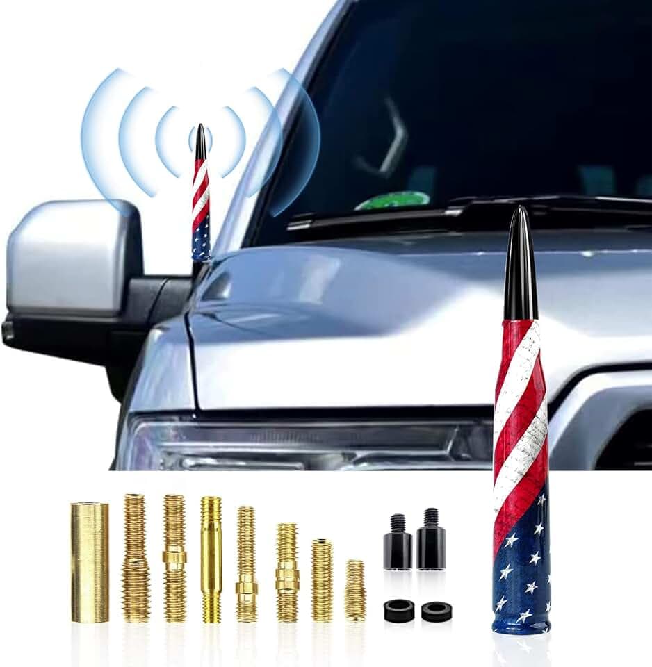 Ajxn 1 PC Car Truck Bullet Antenna American Flag Design Compatible with F150 F250 F350 Super Chevrolet Duty Raptor Dodge Ram 1500 2500 3500, Anti Theft Design (American Flag Black)