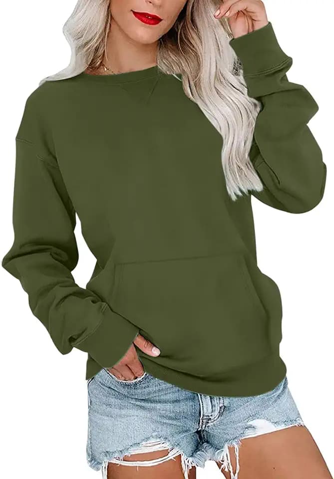 Ovanviso Womens Crewneck Sweatshirts with Kangaroo Pocket Trendy Pullover